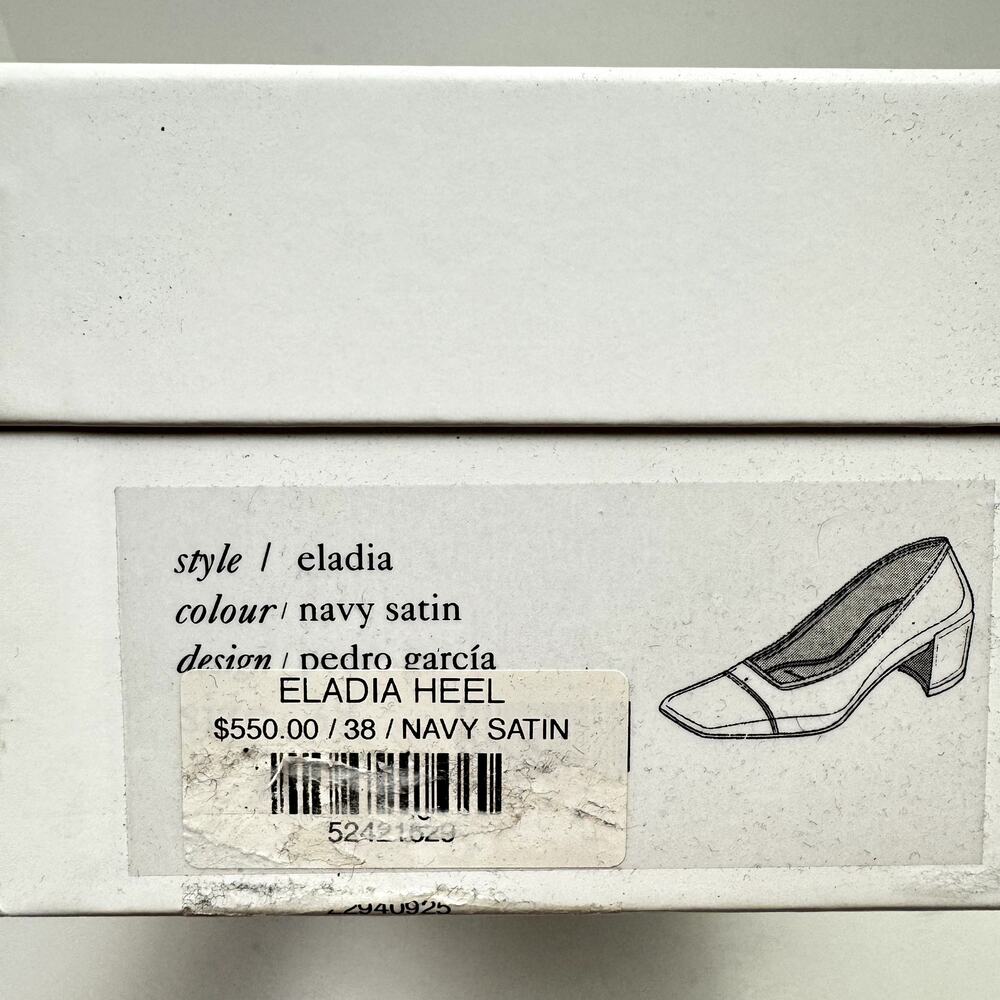 Pedro Garcia Eladia NEW Navy Silk Satin Low Block Heel Slip On Pump $550 - Picture 13 of 14
